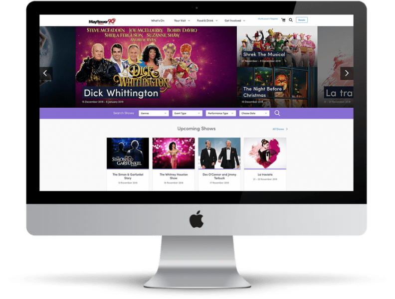 Mayflower theatre website desktop mockup