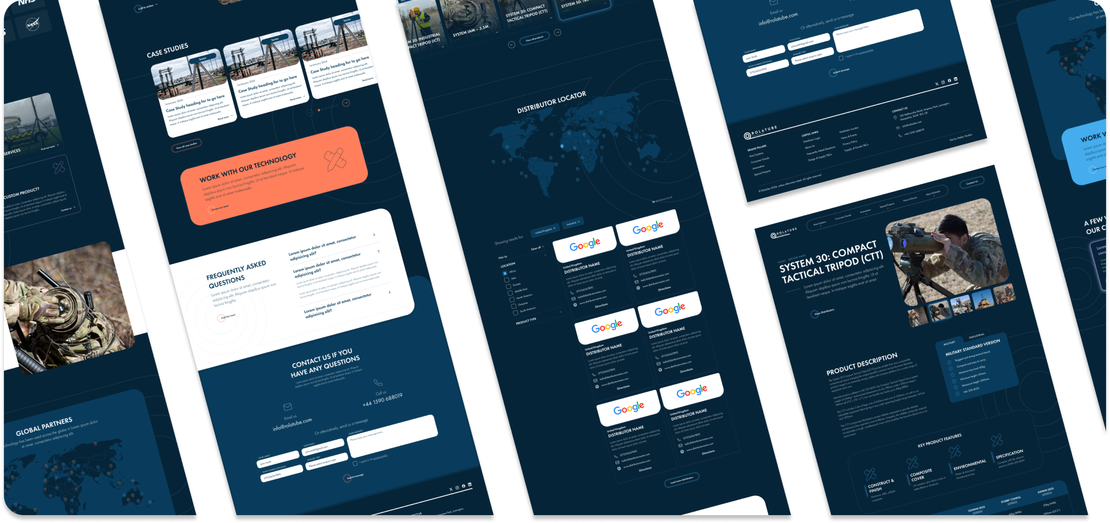 Multiple screenshots of the Rolatube website layout.