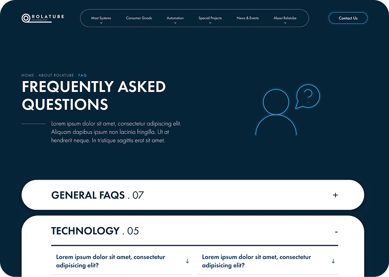 Screenshot of the new Rolatube FAQ page.