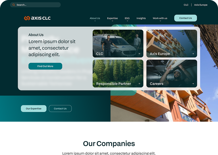 Screenshot of the About Us navigation bar on the homepage.