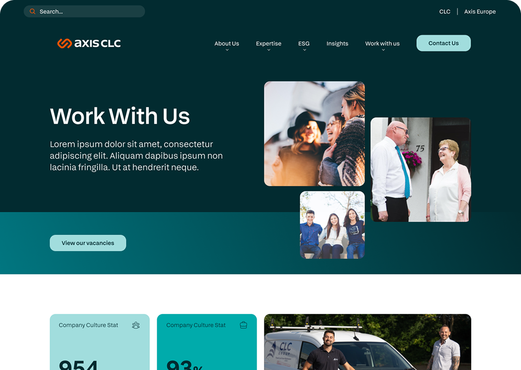 Screenshot of the of the Axis CLC work with us website page.