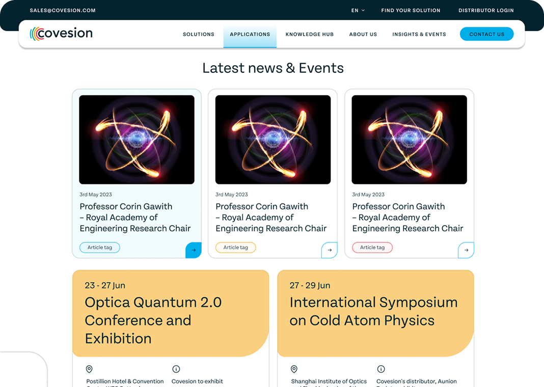 Screenshot of the top section of the Latest News and Events page of the Covesion Website.