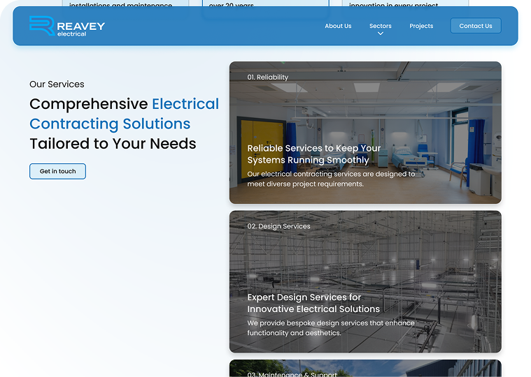 Screenshot of the Our Services page on the Reavey website.