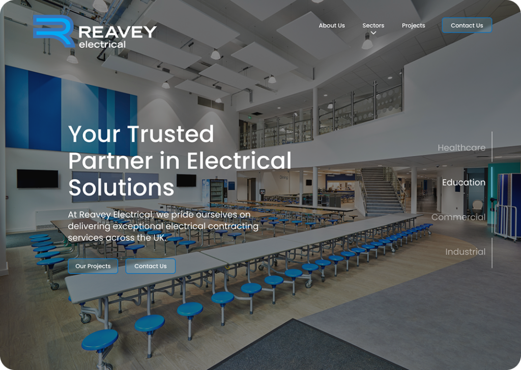Screenshot of the top section of the homepage on the Reavey website.