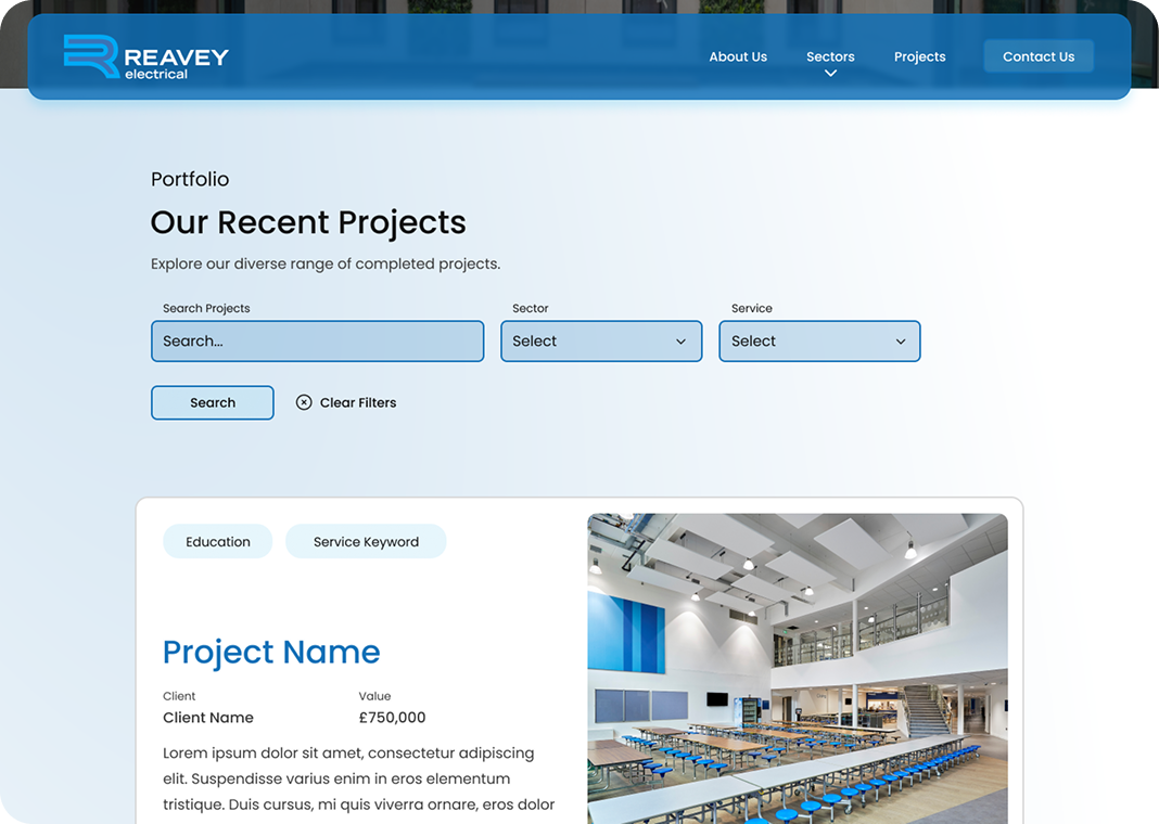 Screenshot of the Recent Projects section on the Reavey website.