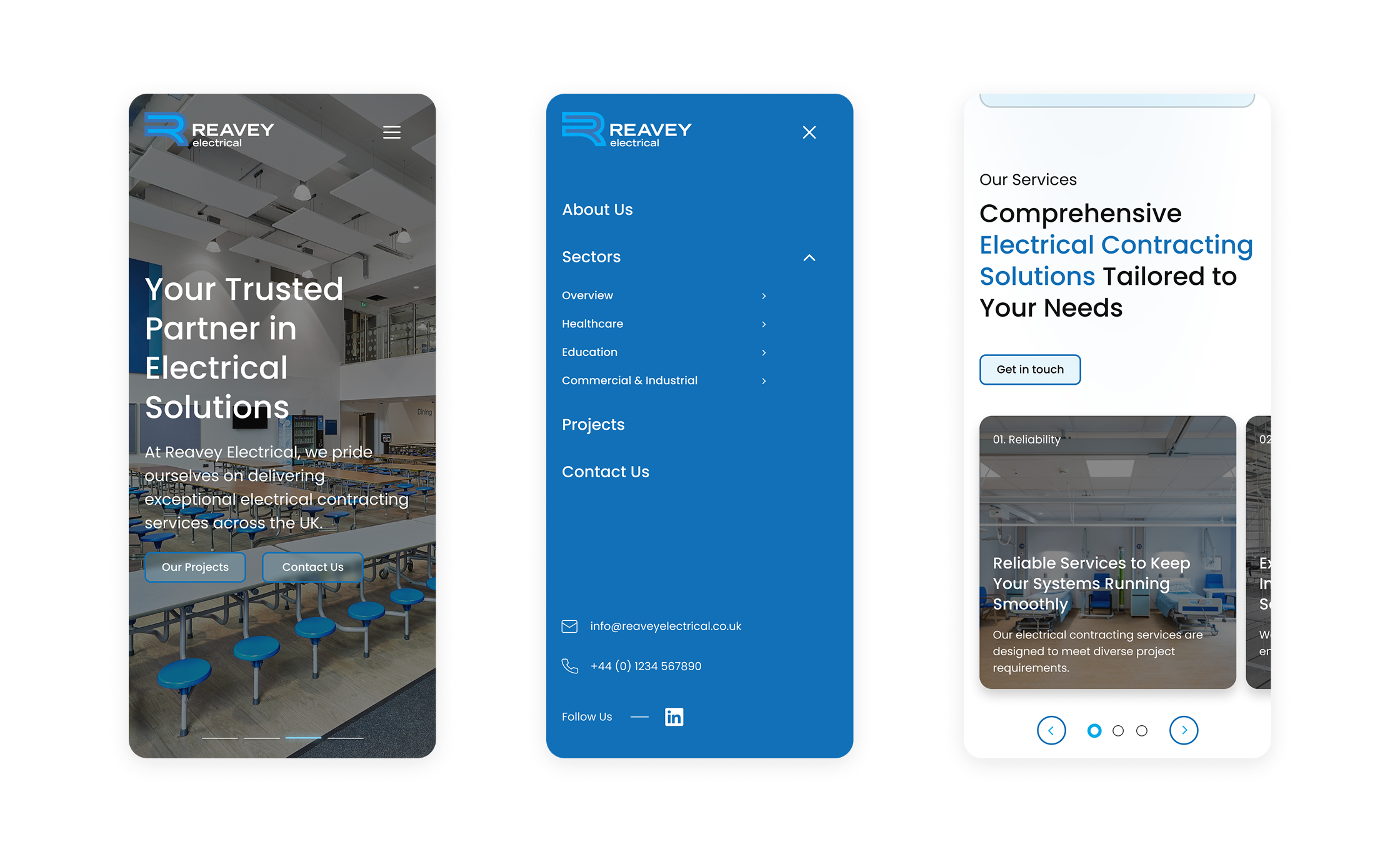 Screenshots of mobile views on the Reavey website.